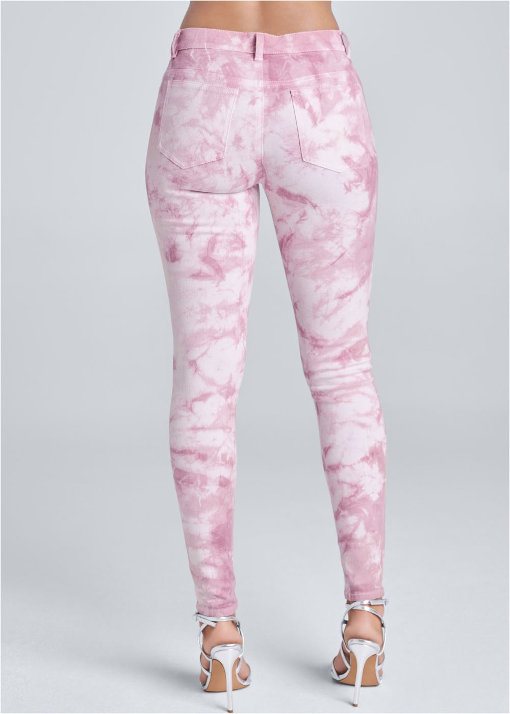 Venus Plus Size Ripped Tie Dye Skinny Jeans in Pink Multi