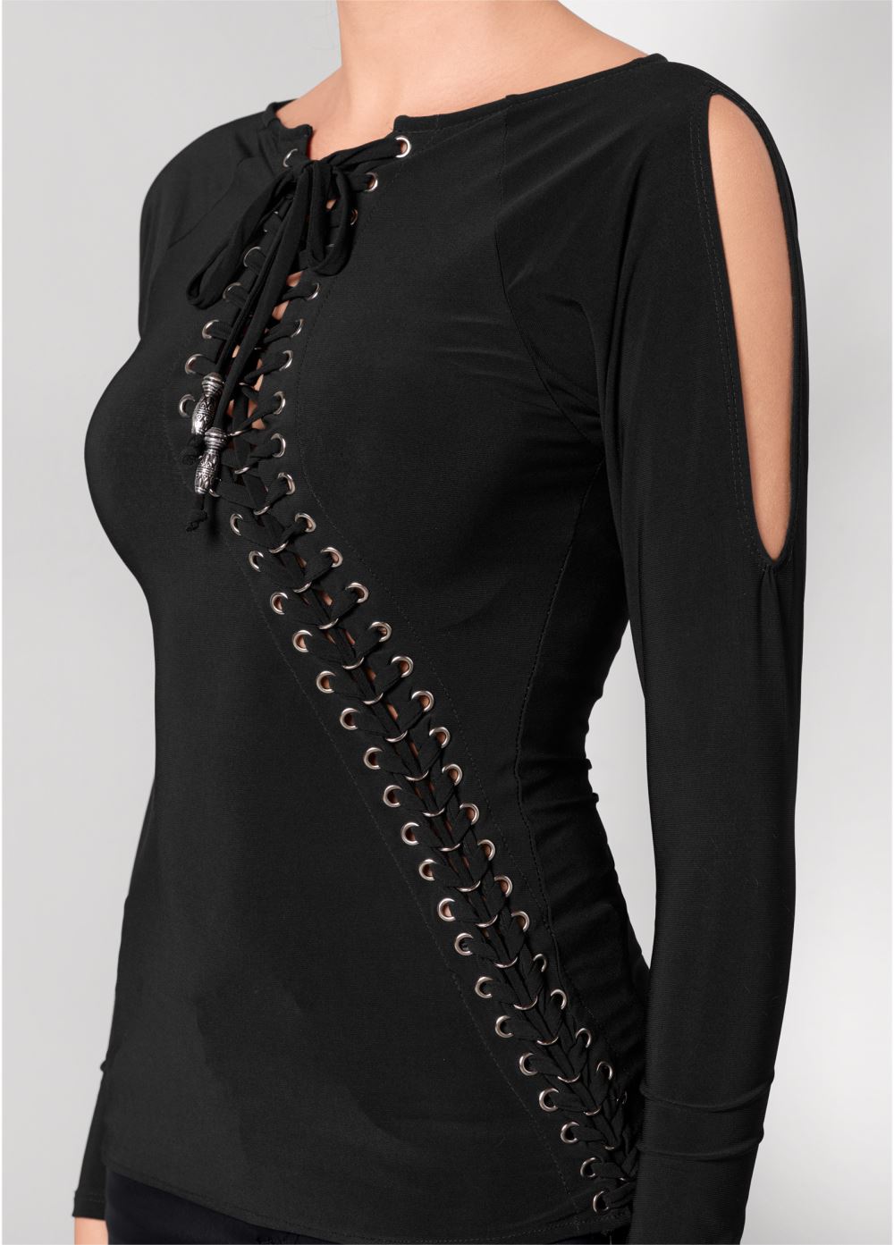 Venus Plus Size Lace-Up Cold-Shoulder Top