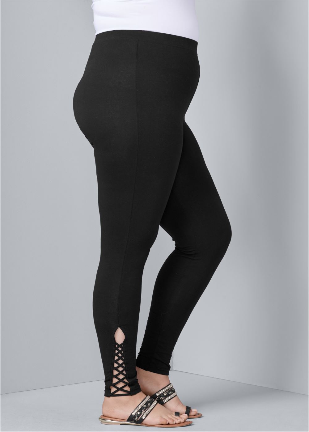 Venus Plus Size Ankle Detail Leggings in Black