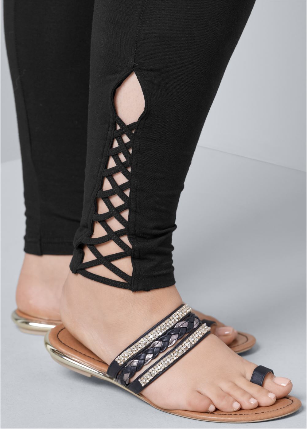 Venus Plus Size Ankle Detail Leggings in Black
