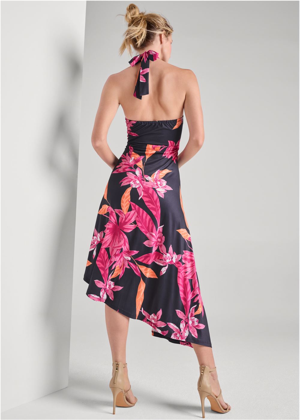 Venus Plus Size Midnight Floral Halter Dress