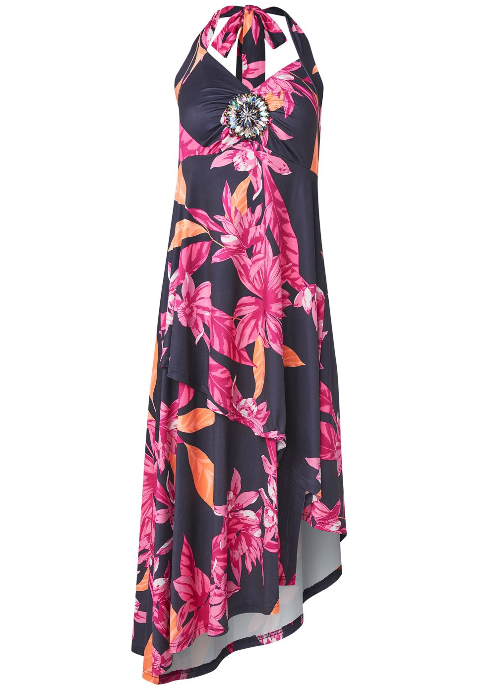 Venus Plus Size Midnight Floral Halter Dress