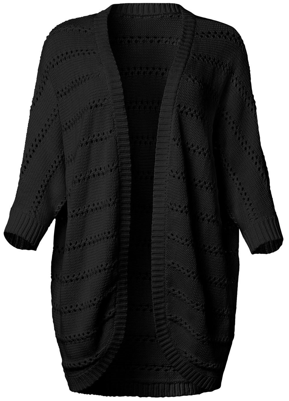 Venus Plus Size Pointelle Stitch Cocoon Cardigan in Black