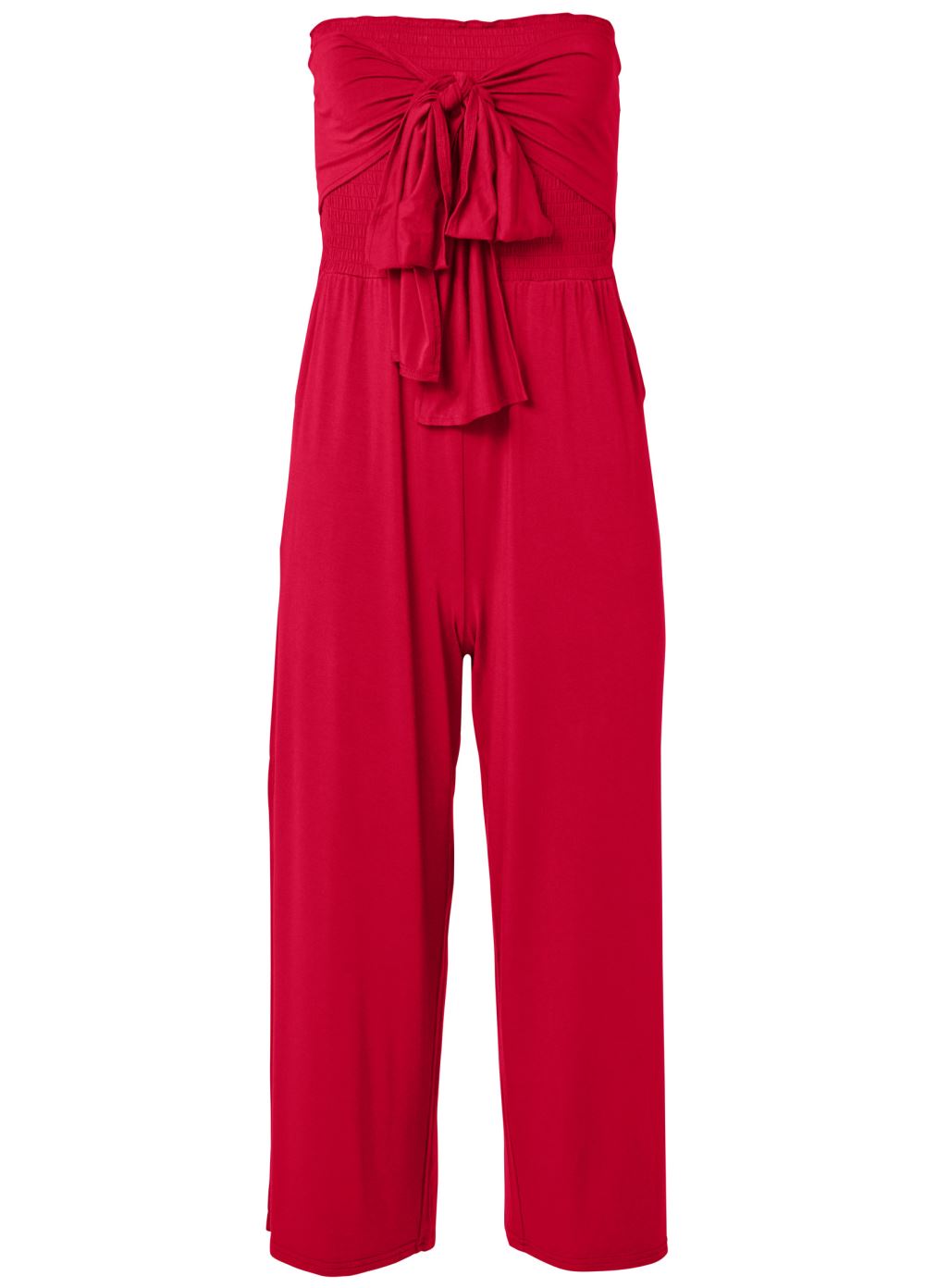 Venus Red SMOCKED TIE-FRONT JUMPSUIT