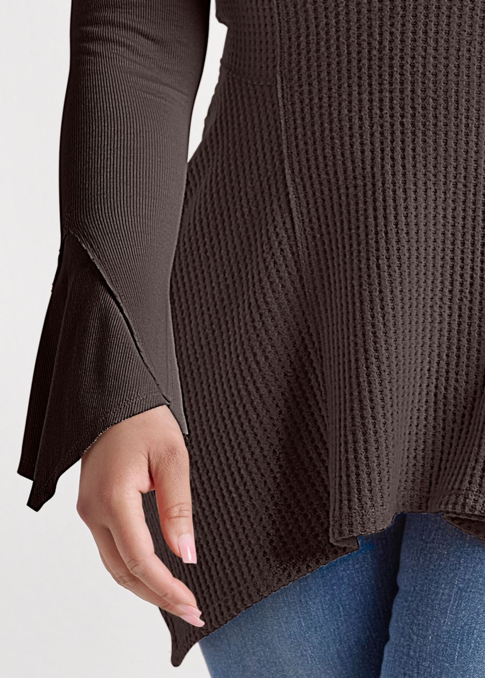 Venus Plus Size Casual Waffle Knit Handkerchief Top