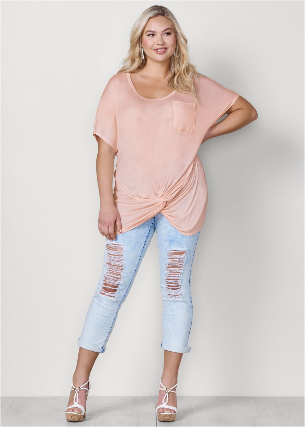 Venus Light Pink Twisted Knot Detail Tee
