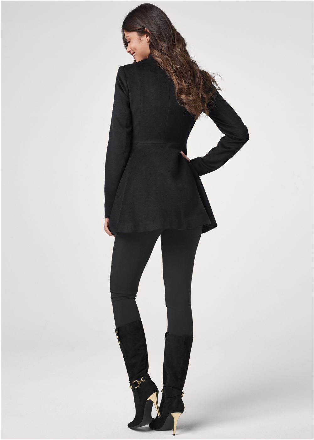 Venus Peplum Peacoat in Black