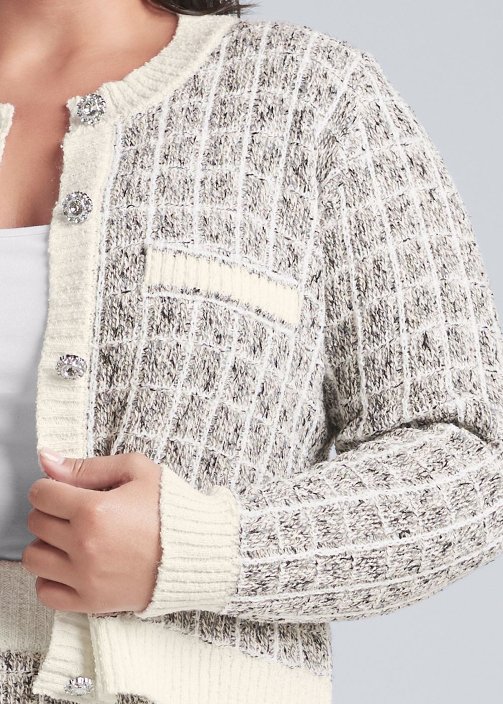 Venus Plus Size Boucle Skirt Set - Grey Multi