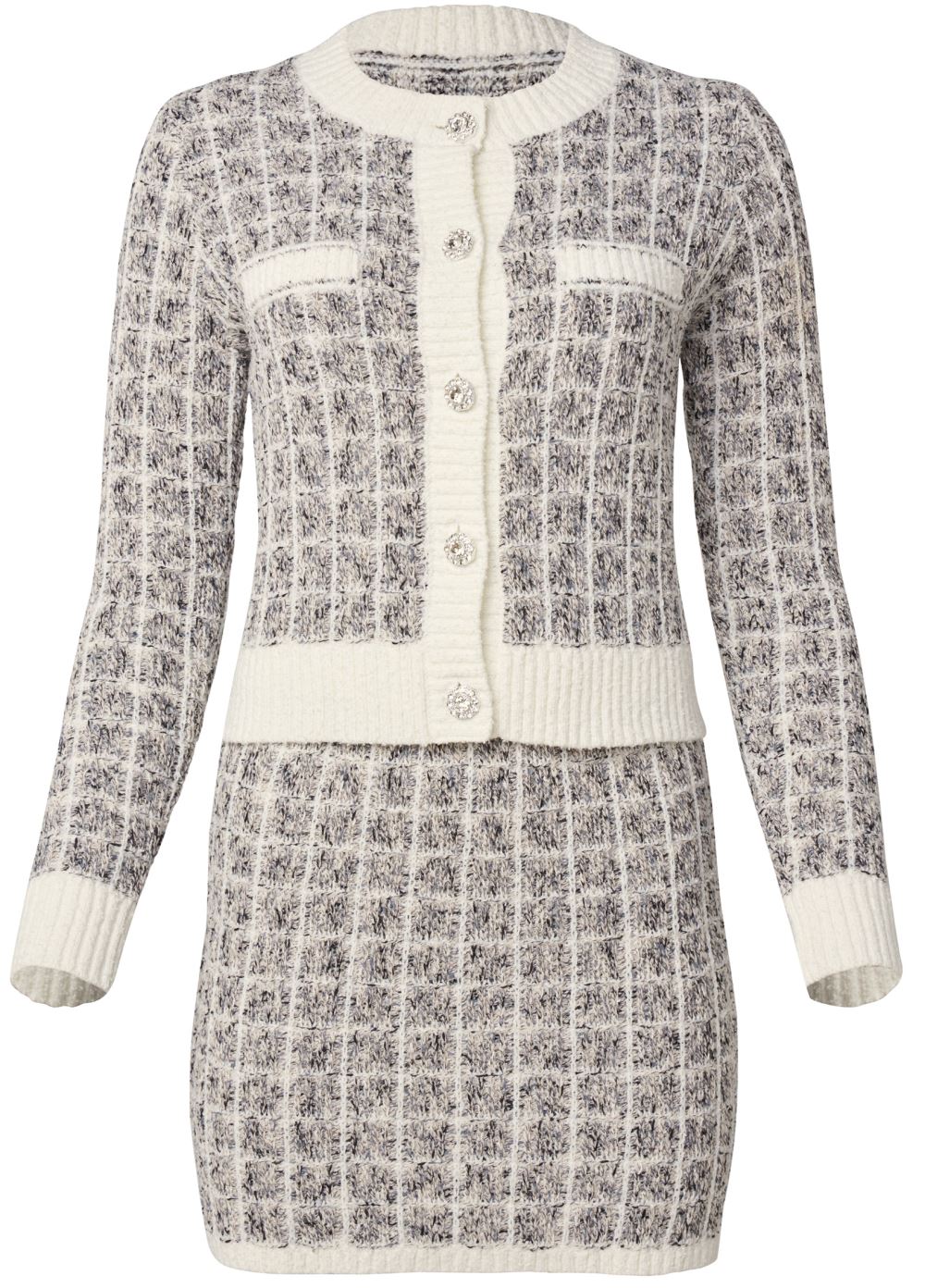 Venus Plus Size Boucle Skirt Set - Grey Multi