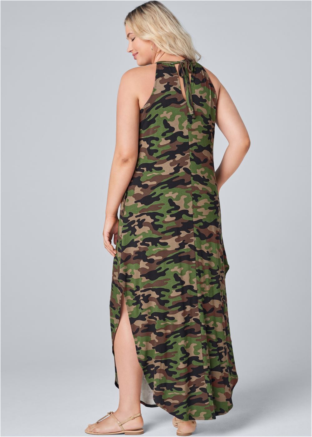 Venus Olive Multi TIE NECK MAXI DRESS
