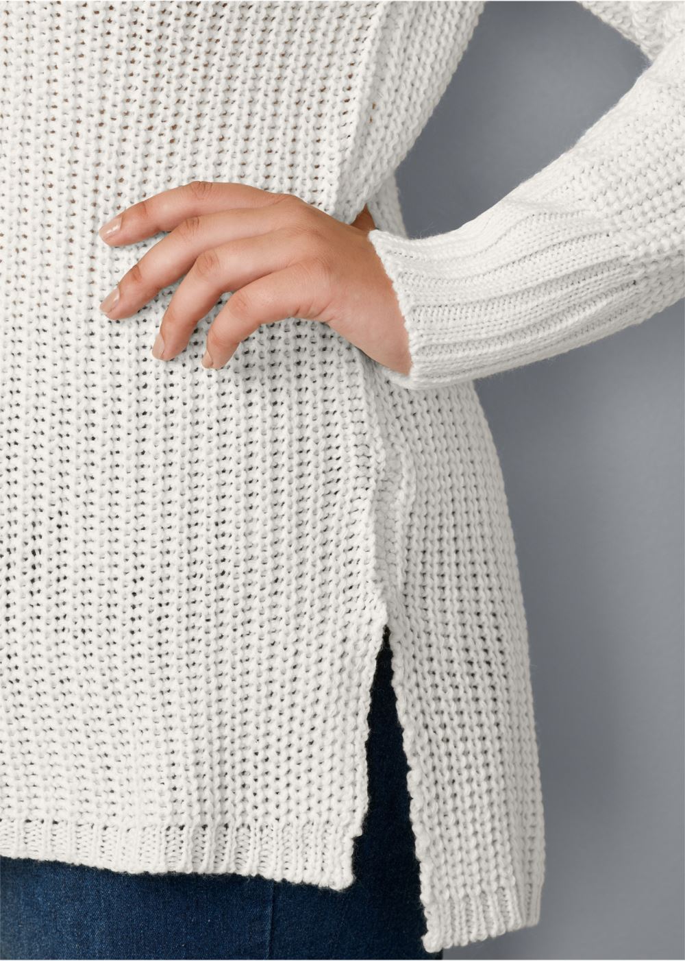 Venus Plus Size Mock-Neck Ribbed Sweater in Off White