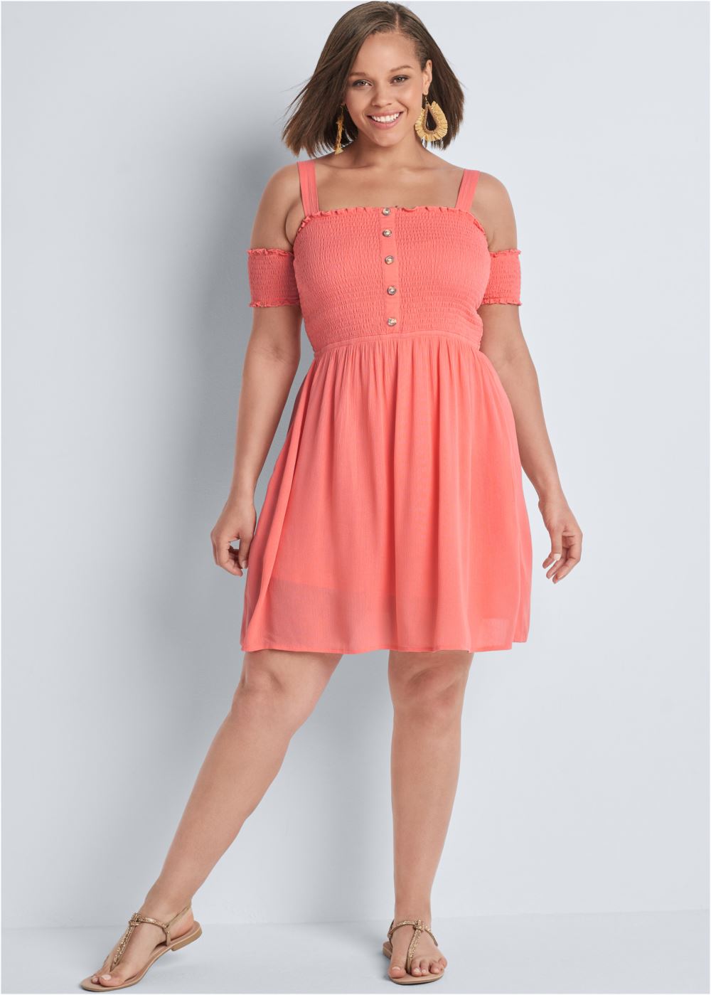 Venus Plus Size Smocked A-Line Mini Dress