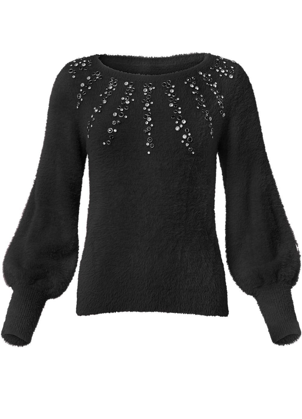 Venus Plus Size Jeweled Feather-Soft Sweater in Black Multi