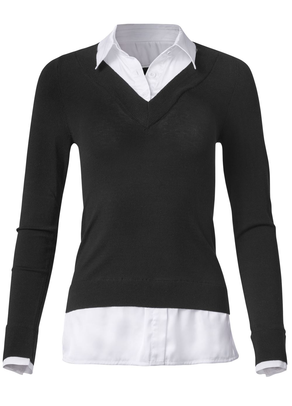 Venus Plus Size Layered V-Neck Sweater in Black & White