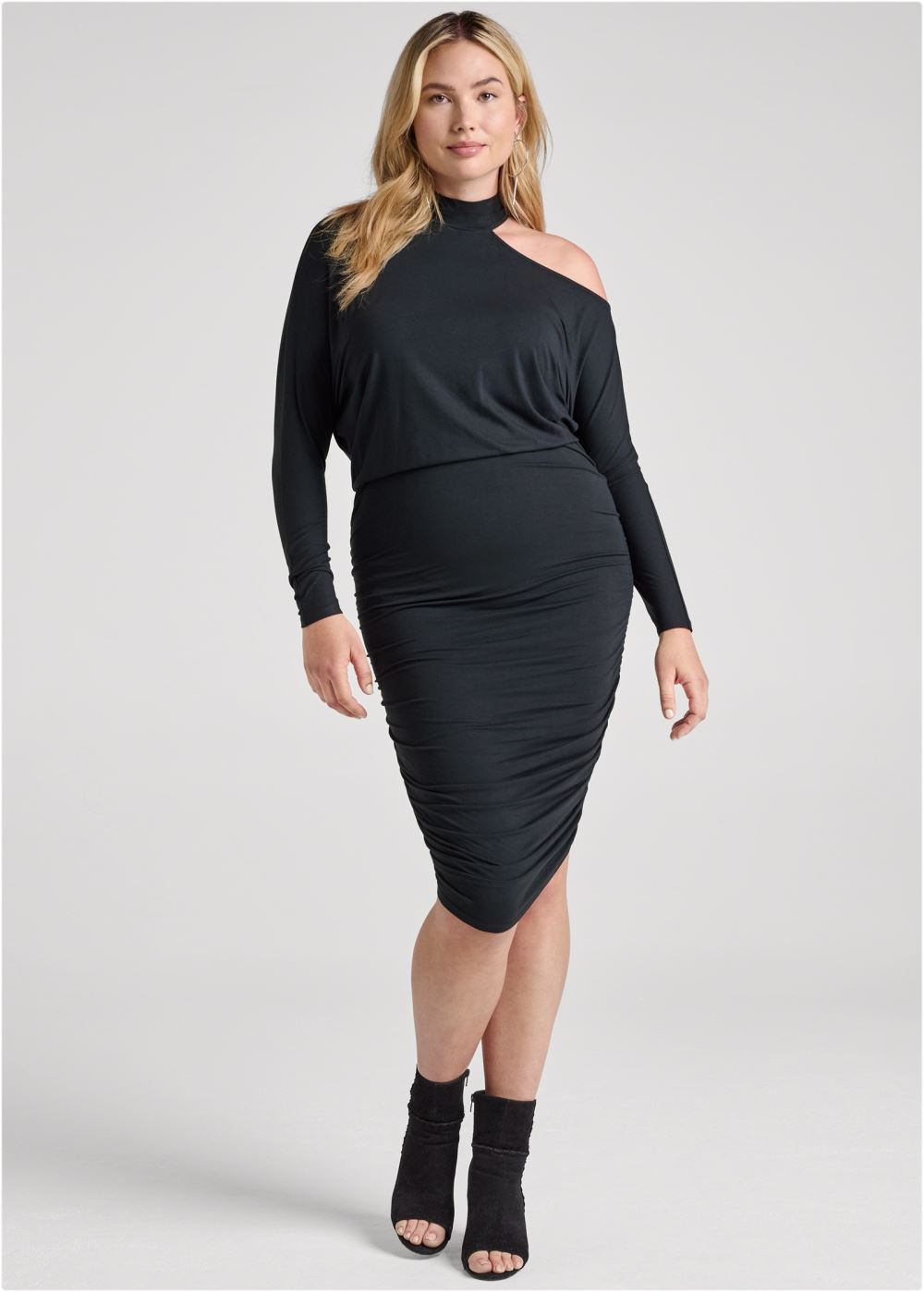 Venus Black RUCHED MIDI DRESS