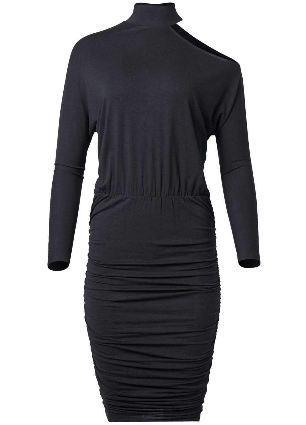 Venus Black RUCHED MIDI DRESS