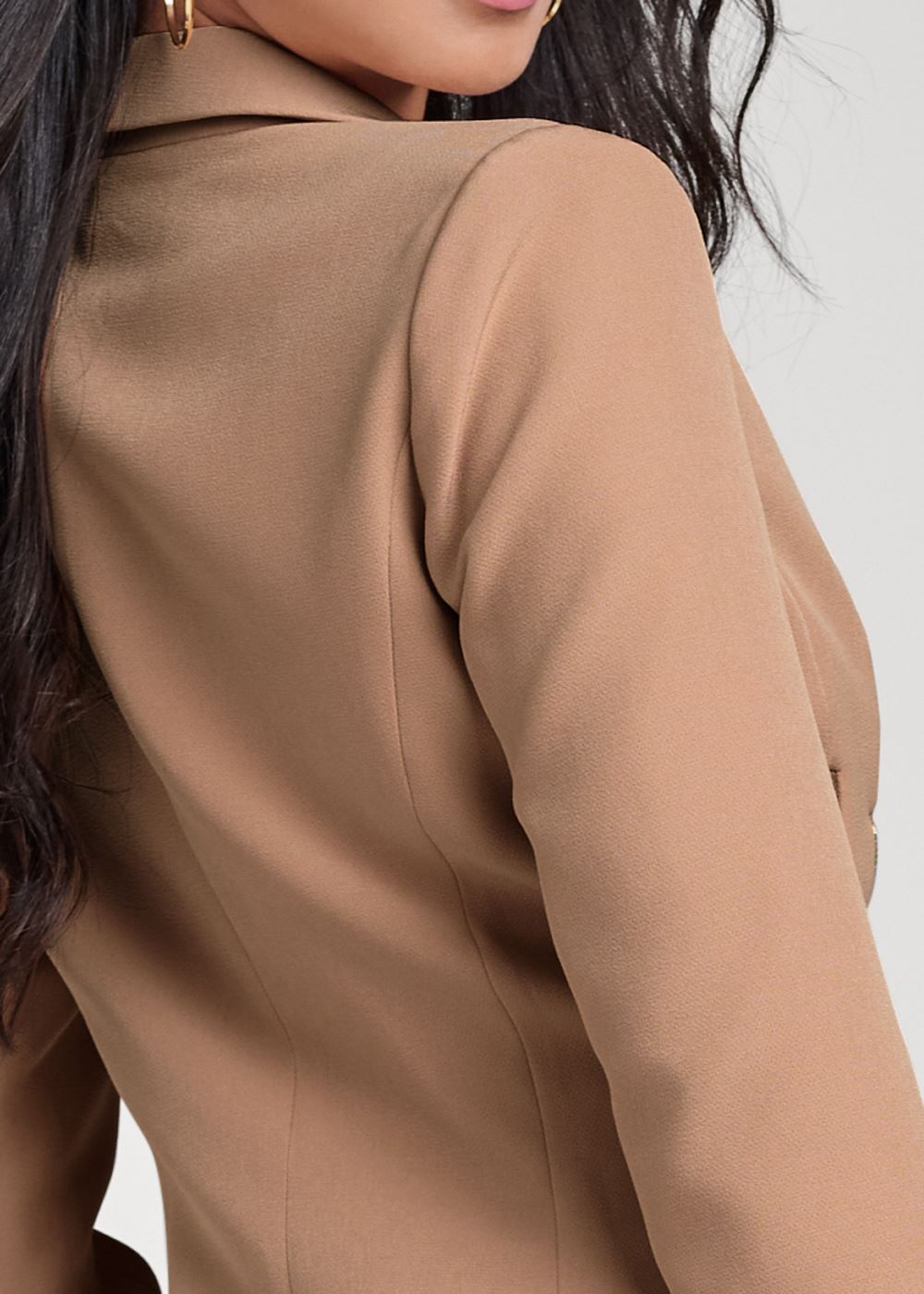 Venus Zipper Detail Buttoned Blazer in Camel