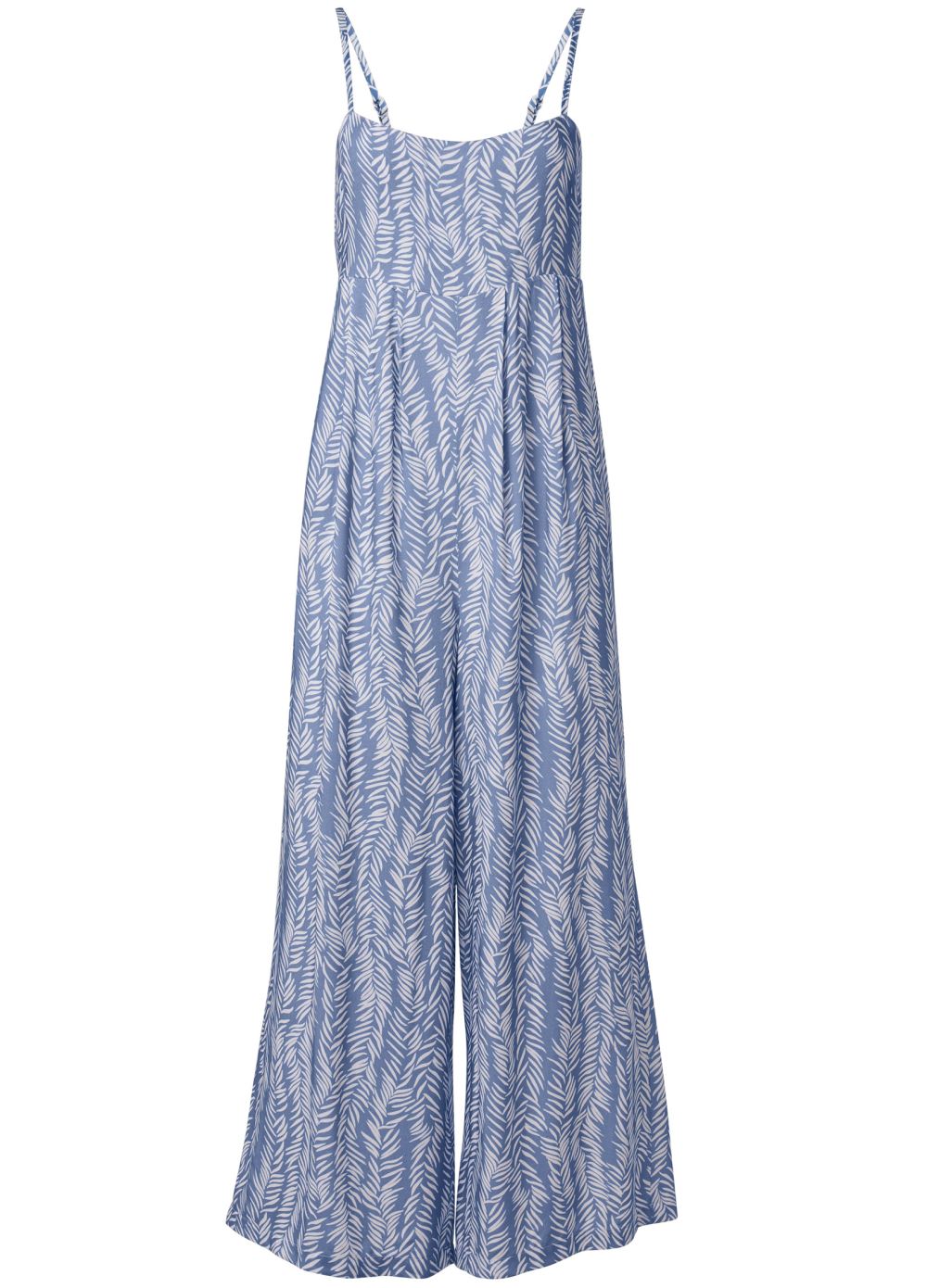 Venus Plus Size Square Neck Printed Jumpsuit in Blue & White