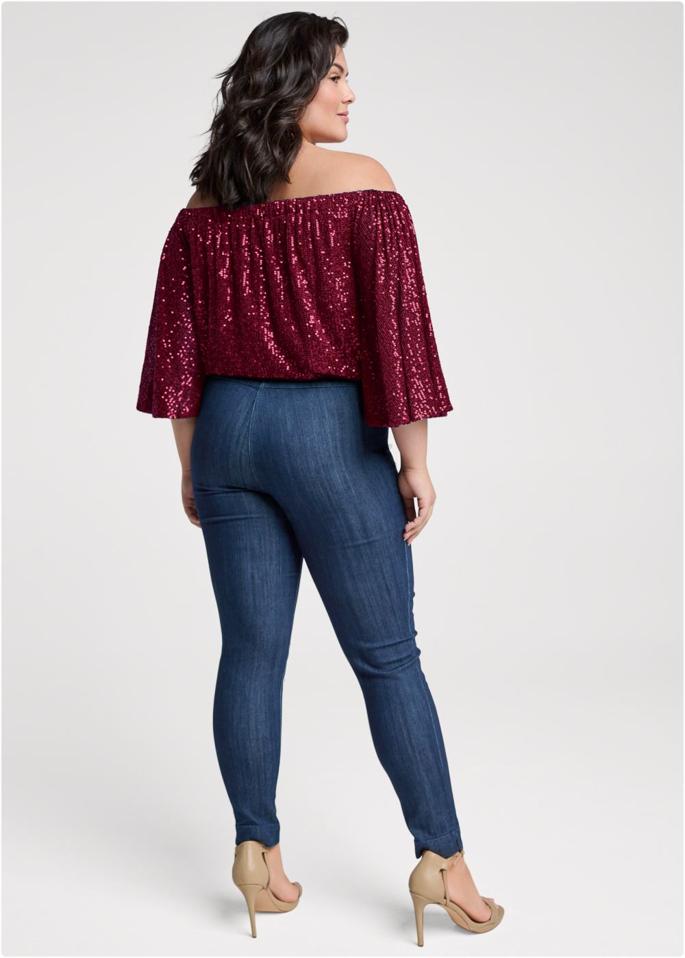 Venus Plus Size Off-The-Shoulder Sequin Top