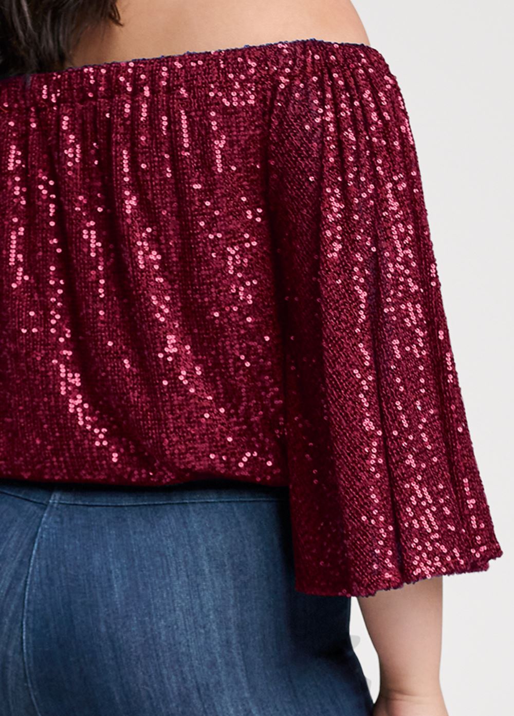 Venus Plus Size Off-The-Shoulder Sequin Top