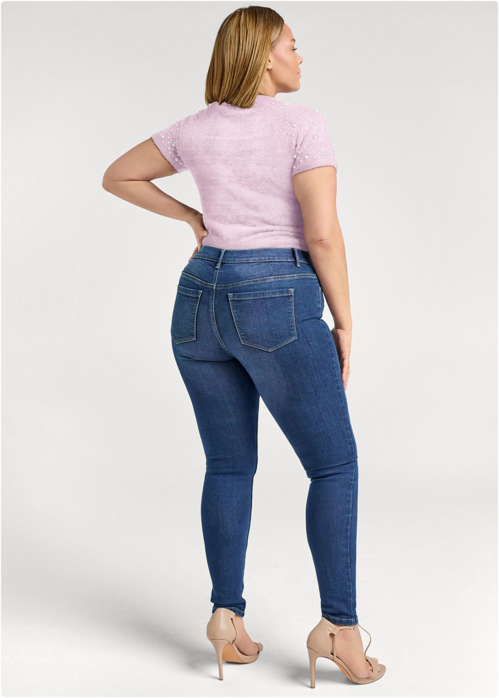 Venus Plus Size Pearl Short Sleeve Sweater in Lilac