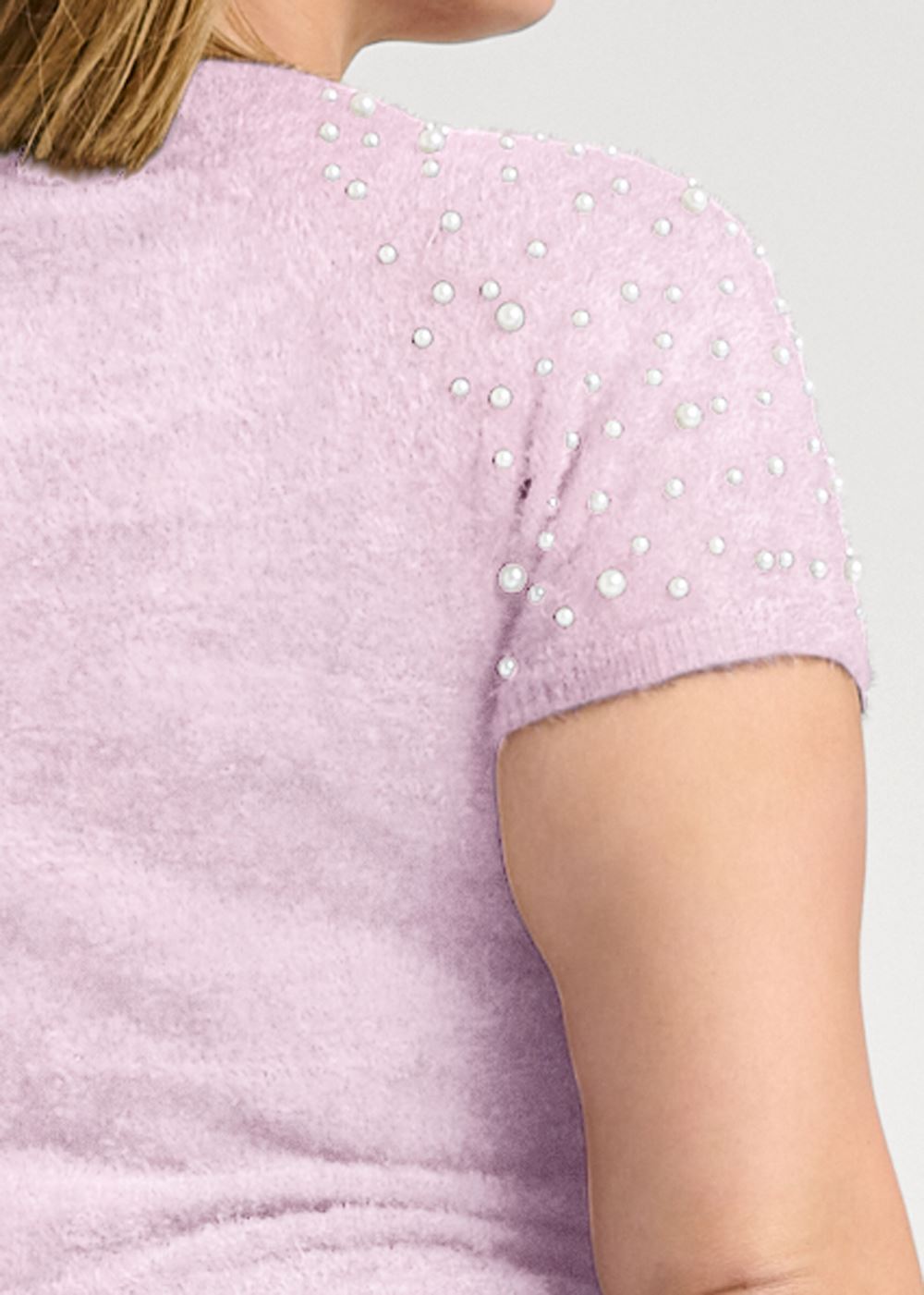 Venus Plus Size Pearl Short Sleeve Sweater in Lilac