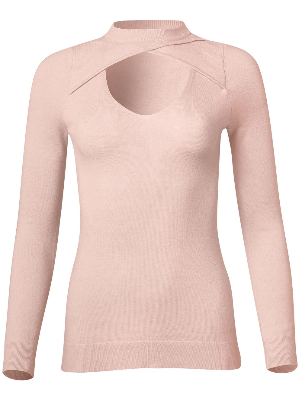 Venus Plus Size Faux Cashmere Keyhole Sweater in Light Pink