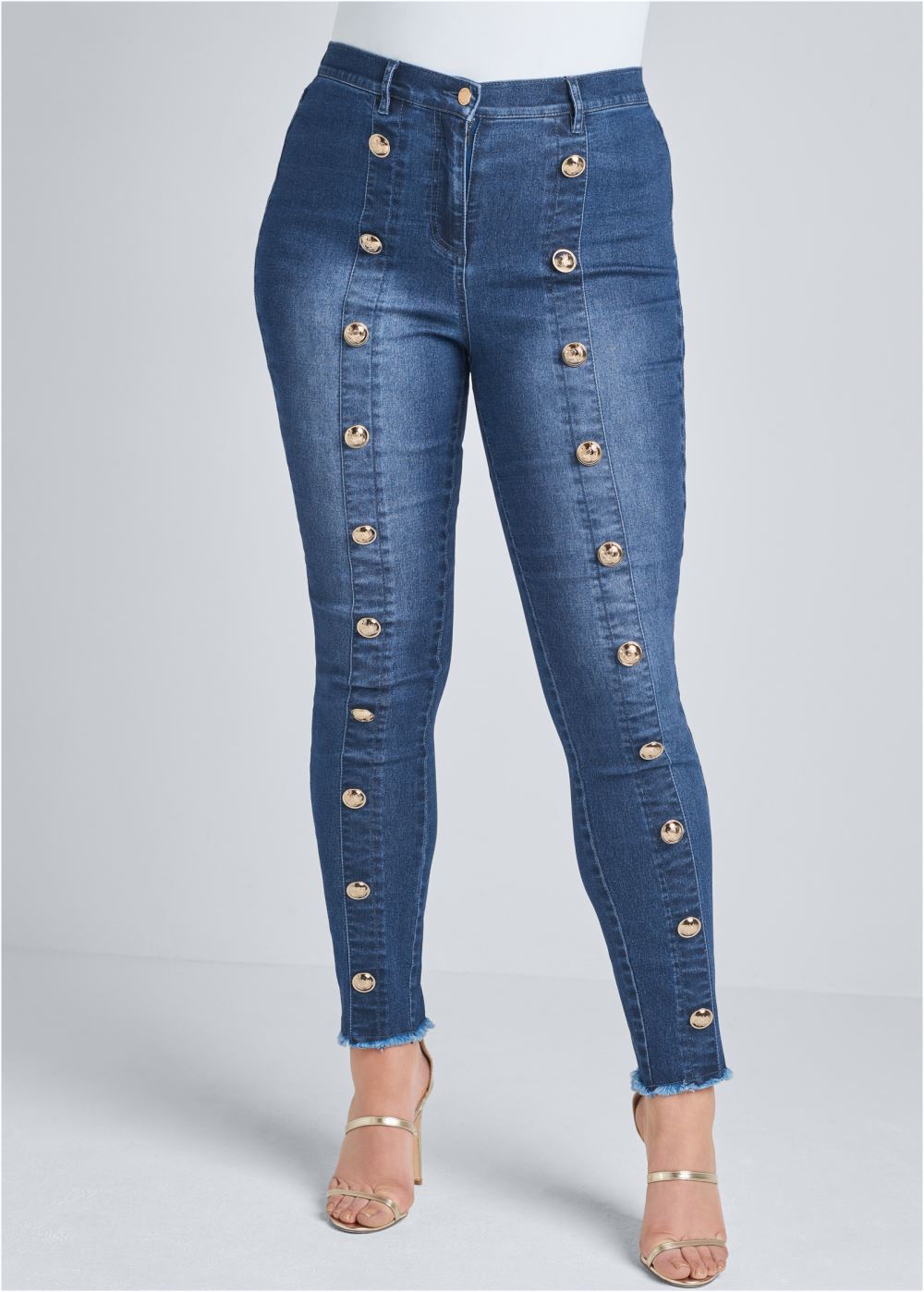 Venus Medium Wash BUTTON DETAIL SKINNY JEANS