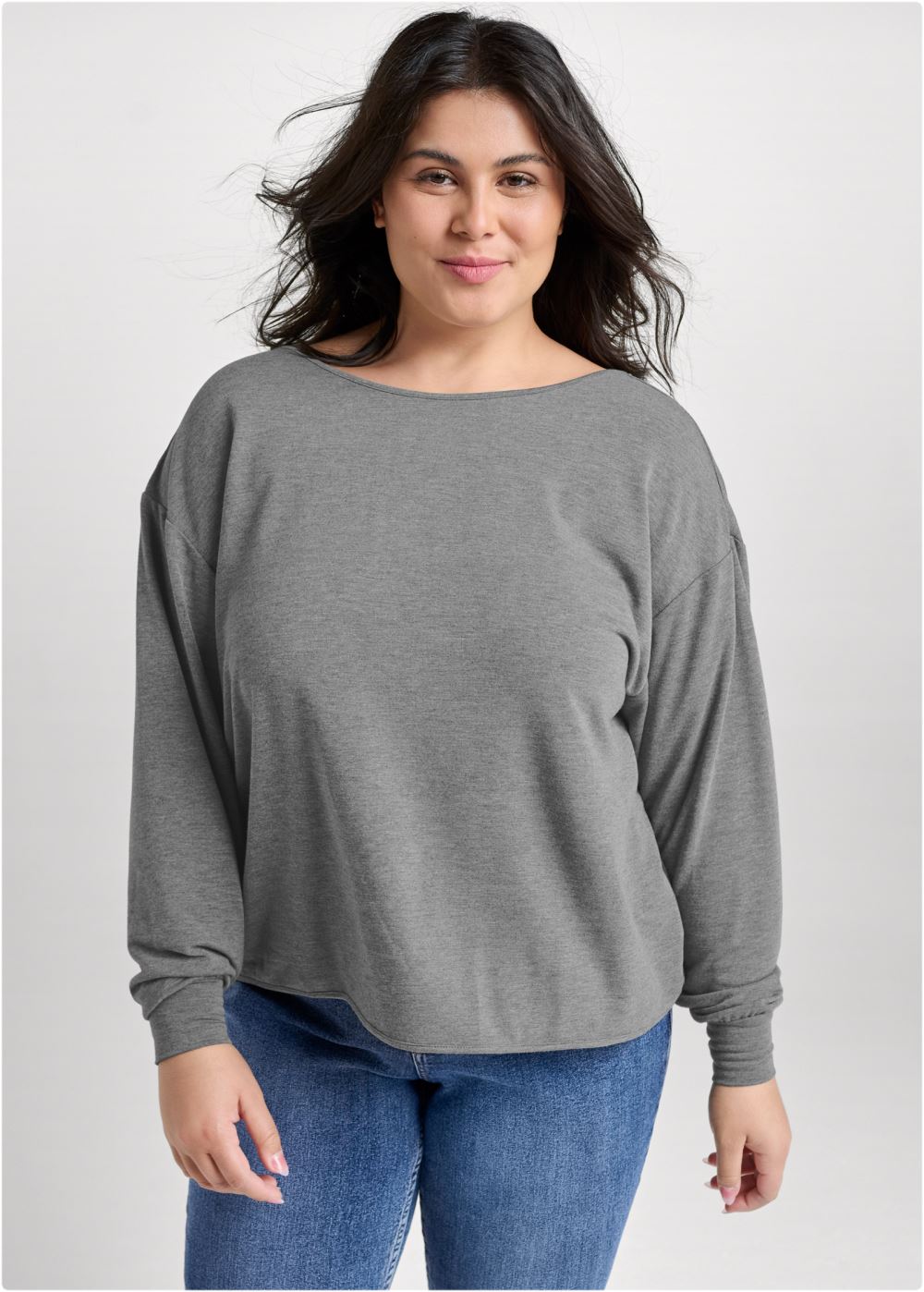 Venus Plus Size Drop-Back Pearl Sweatshirt in Heather Grey