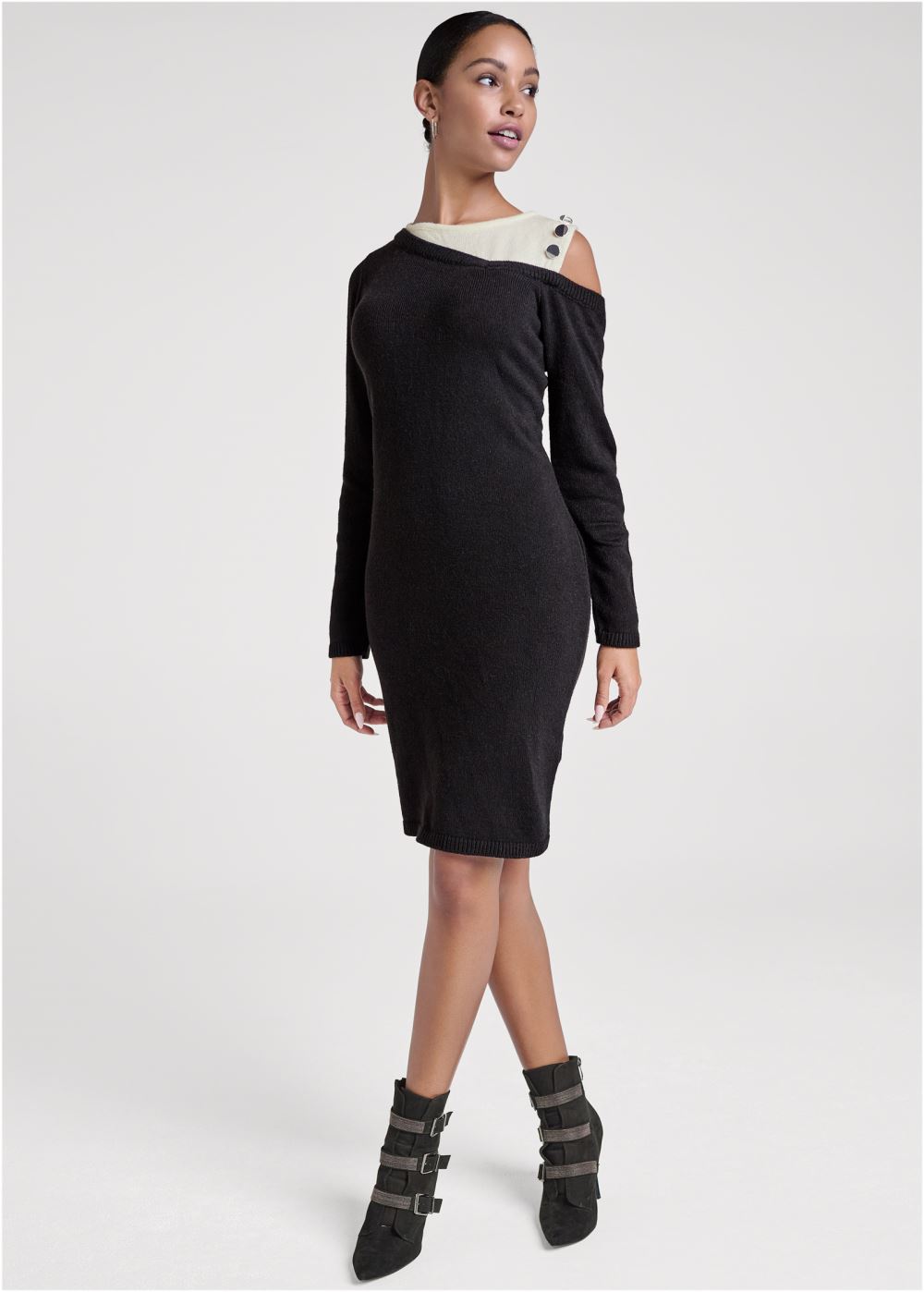 Venus Plus Size Open Shoulder Sweater Dress