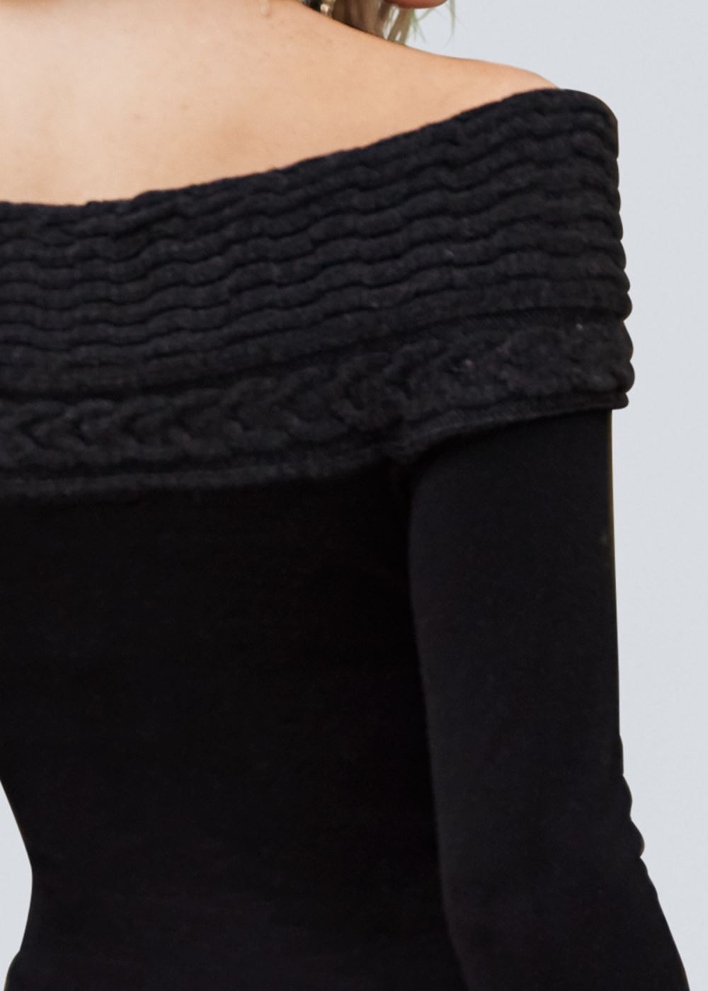 Venus Plus Size Cable Detail Tunic Sweater in Black