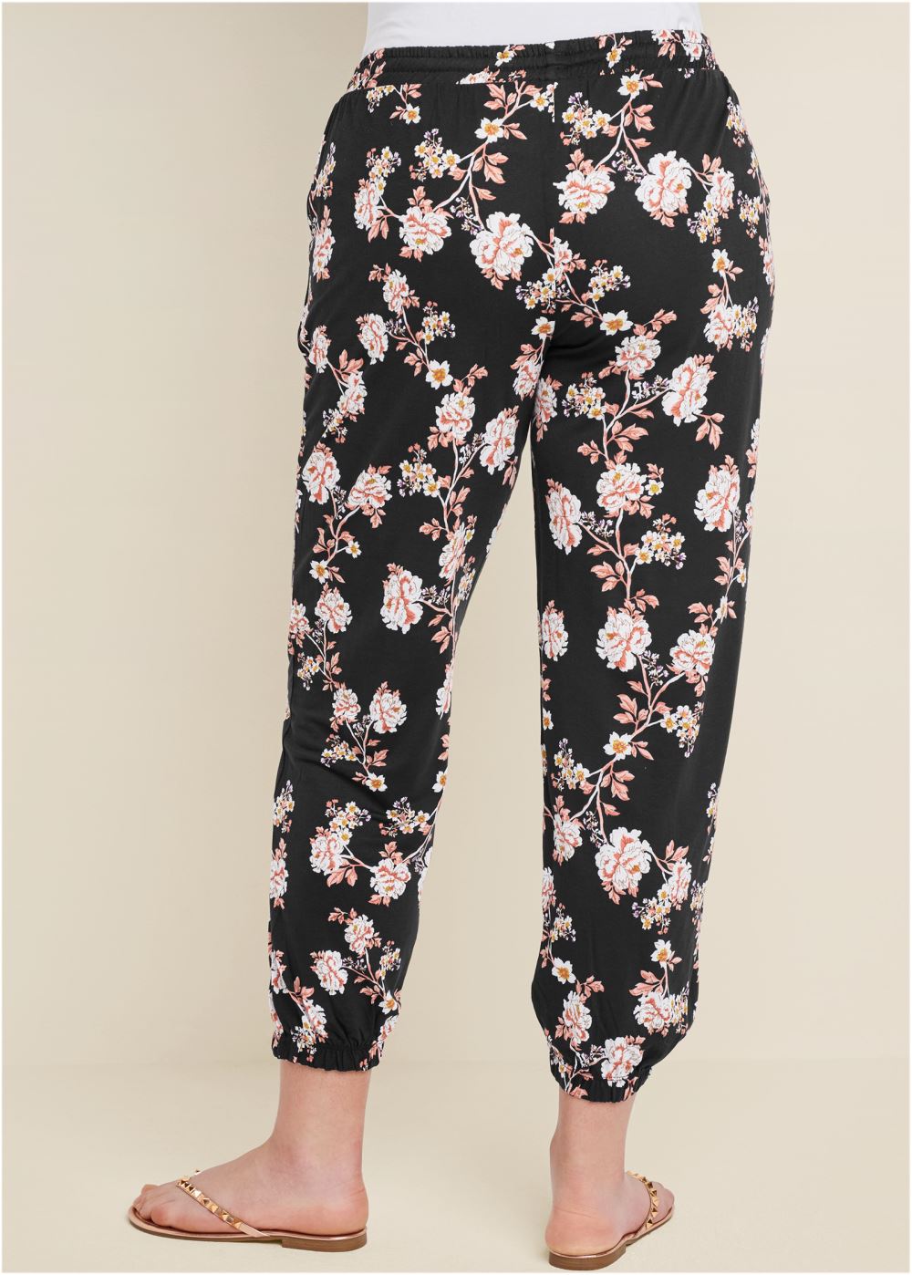 Venus Plus Size Floral Printed Pants in Black