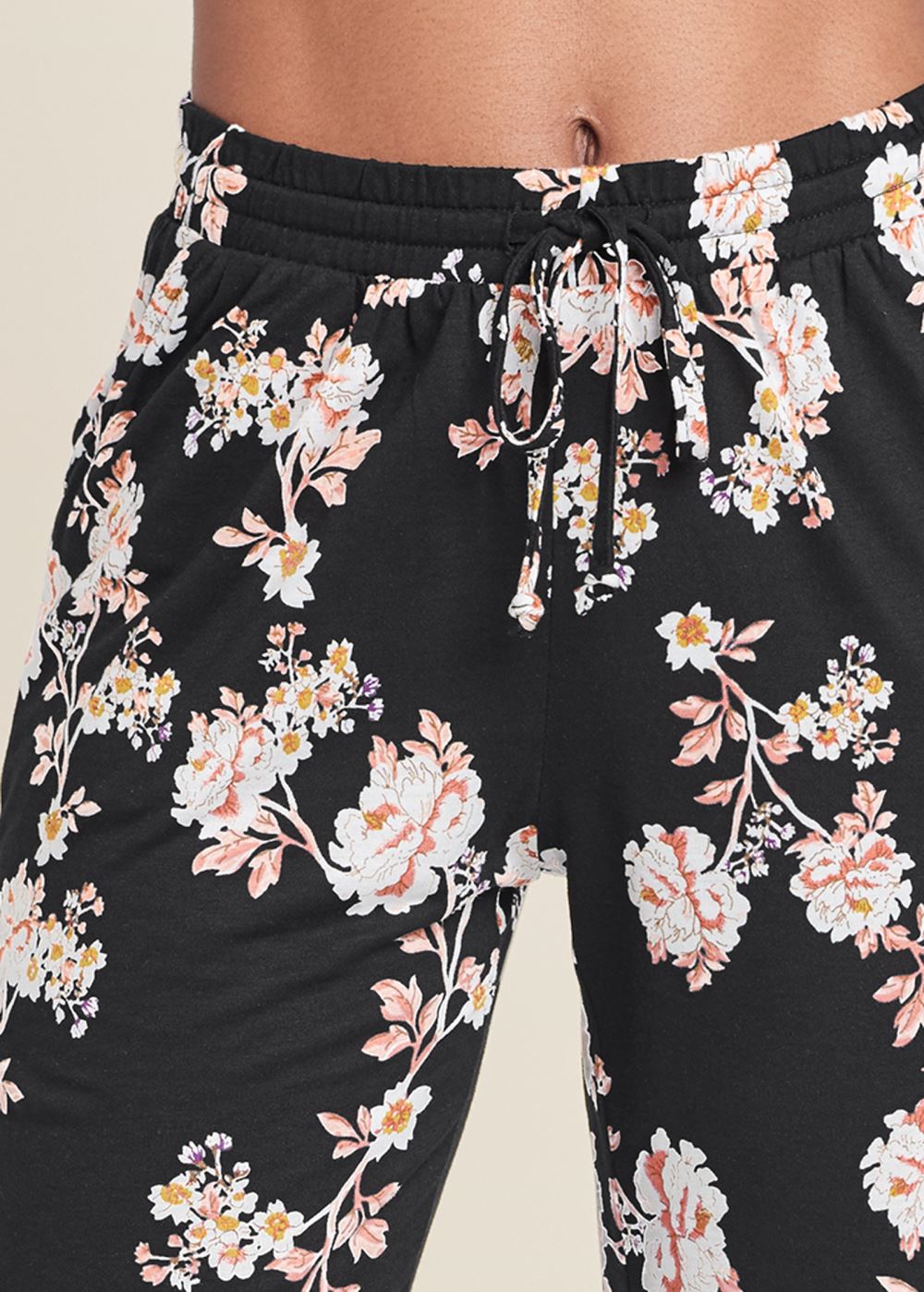 Venus Plus Size Floral Printed Pants in Black