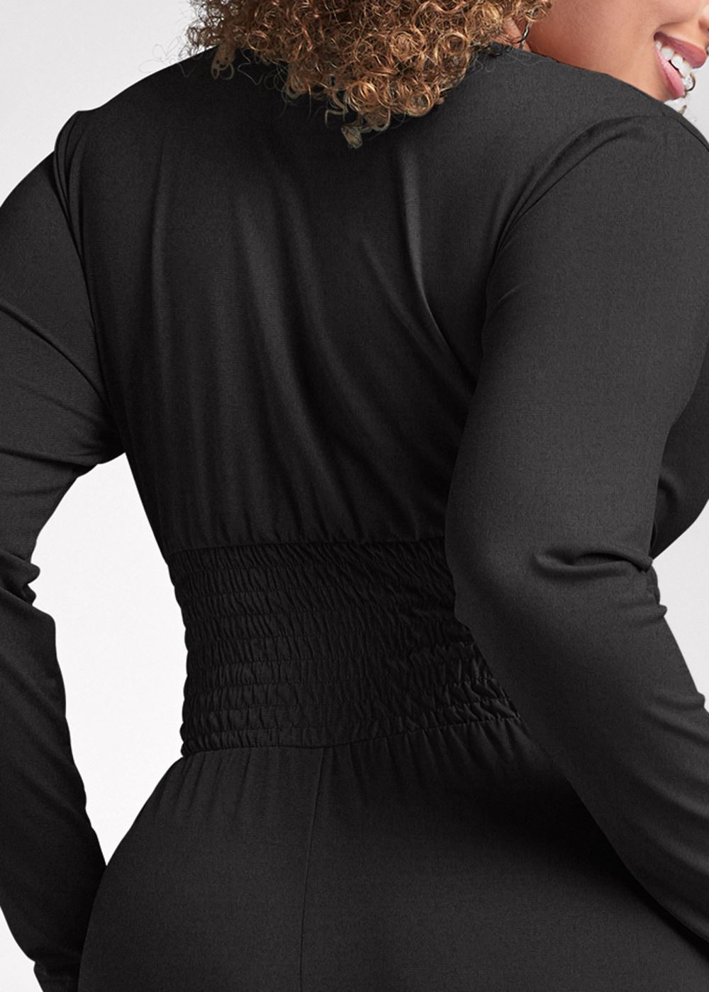 Venus Plus Size Smocked Waist Jumpsuit in Black