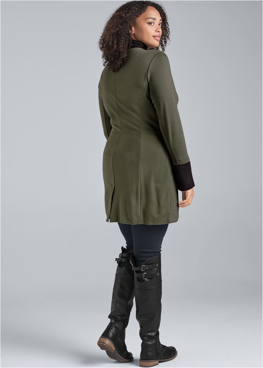 Venus Knit Asymmetrical Button-Front Jacket in Olive