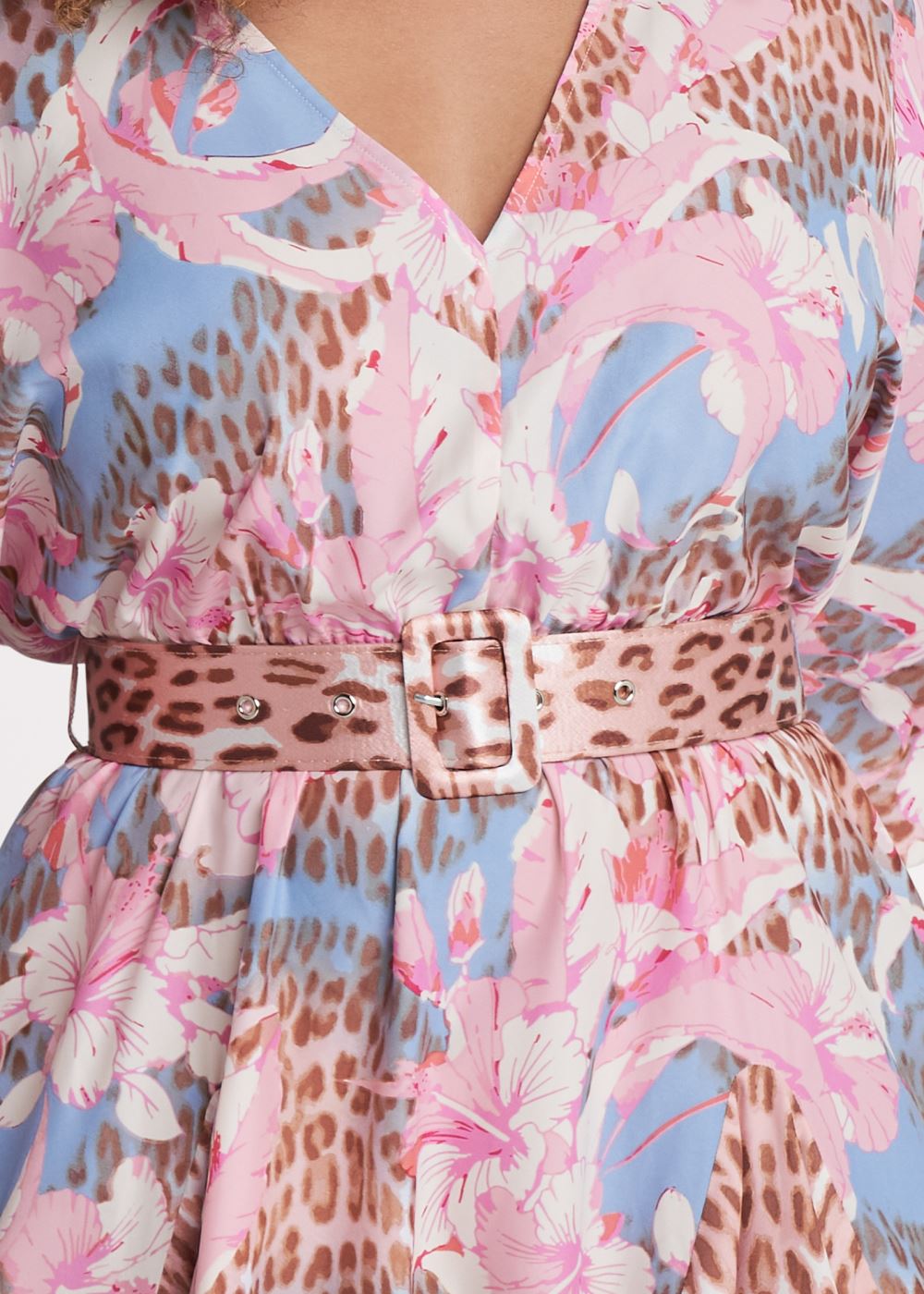 Venus Plus Size Classic Cheetah And Tropical Floral Dress 