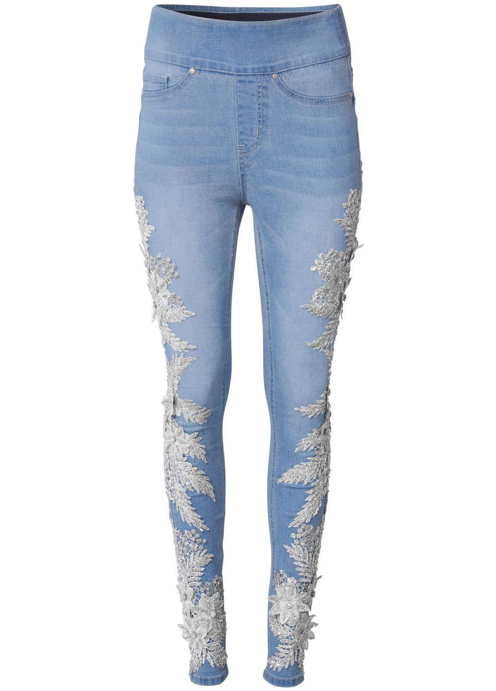 Venus Plus Size Floral Embellished Jeggings in Light Wash
