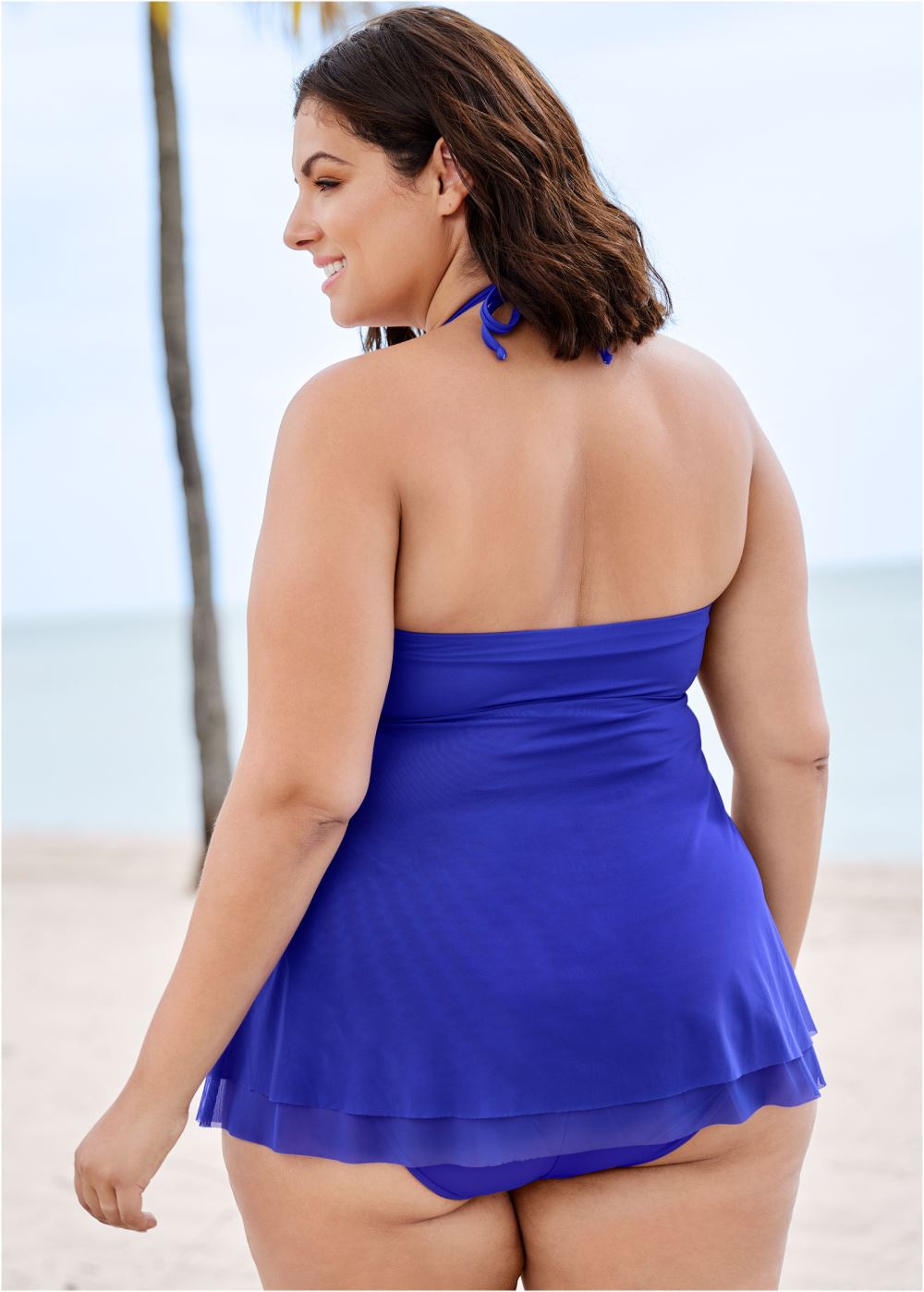 Venus Plus Size Flowing Bandeau Tankini Top Bikini - Cobalt Blue