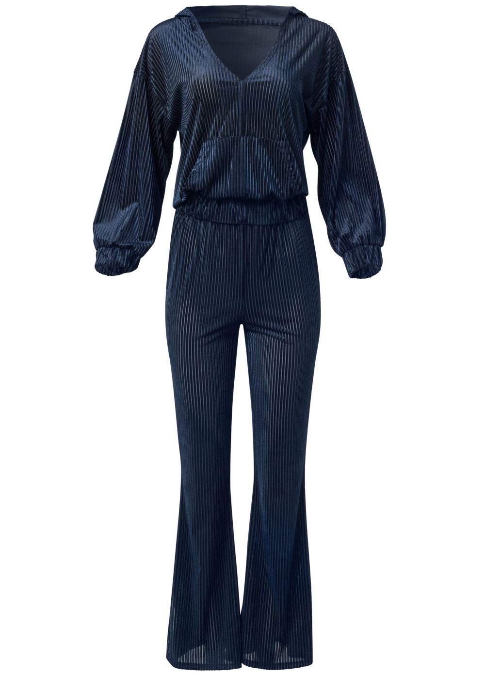 Venus Plus Size Ribbed Velvet Pant Set in Navy