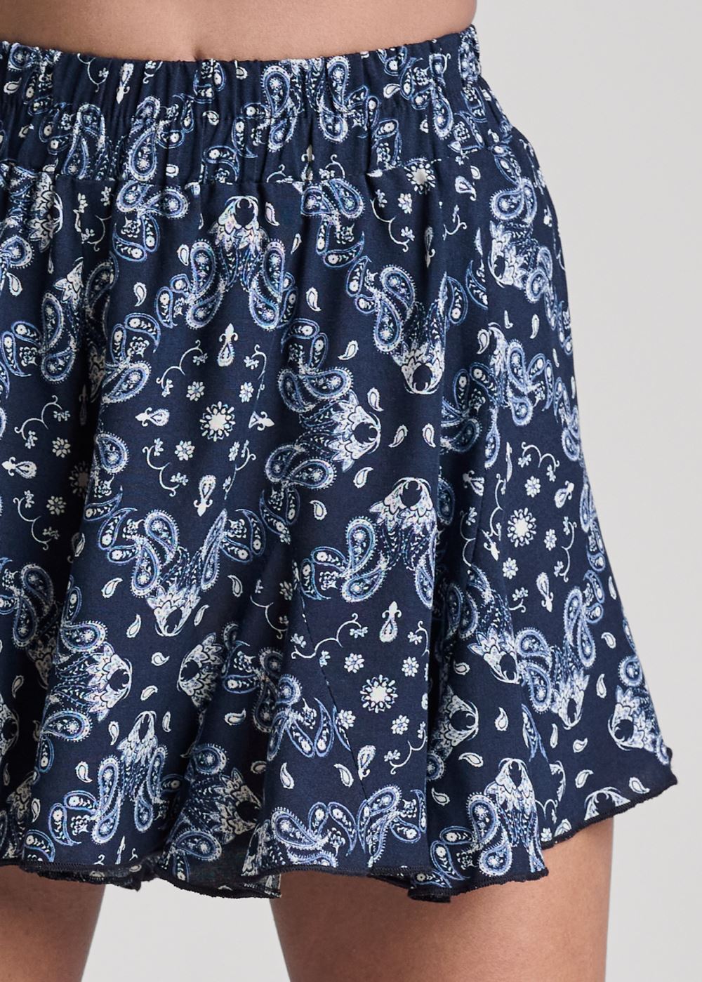 Venus Plus Size Paisley Print Ruffle Shorts - Navy Multi