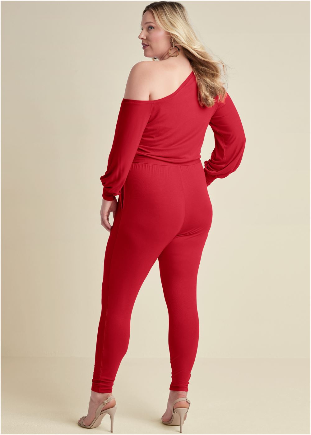 Venus Plus Size Off-Shoulder Jumpsuit in Red