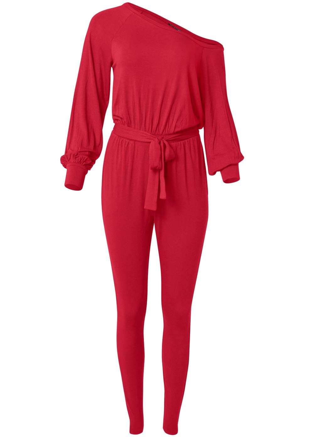 Venus Plus Size Off-Shoulder Jumpsuit in Red