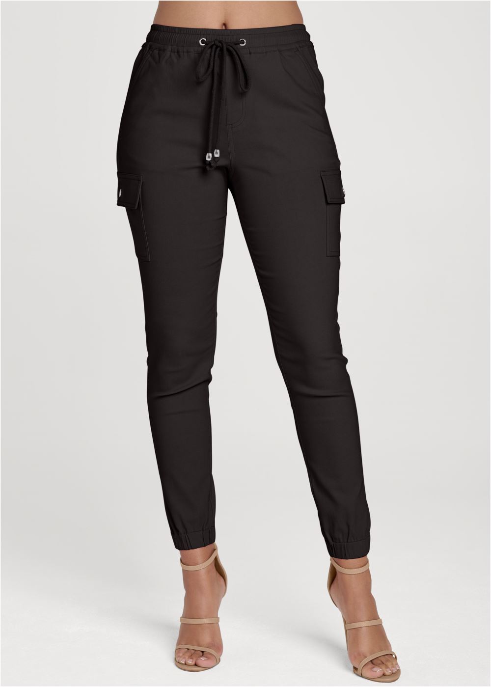 Venus Plus Size Casual Pull-On Cargo Pants in Black
