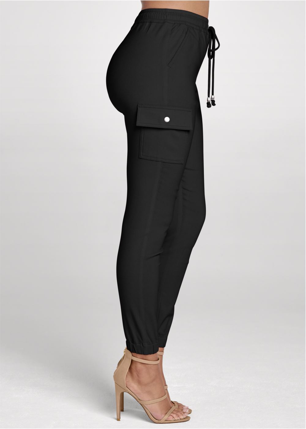 Venus Plus Size Casual Pull-On Cargo Pants in Black