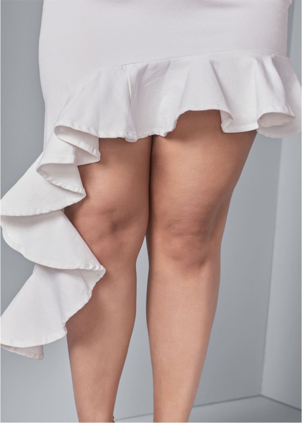 Venus Plus Size Ruffle Jean Skirt - White