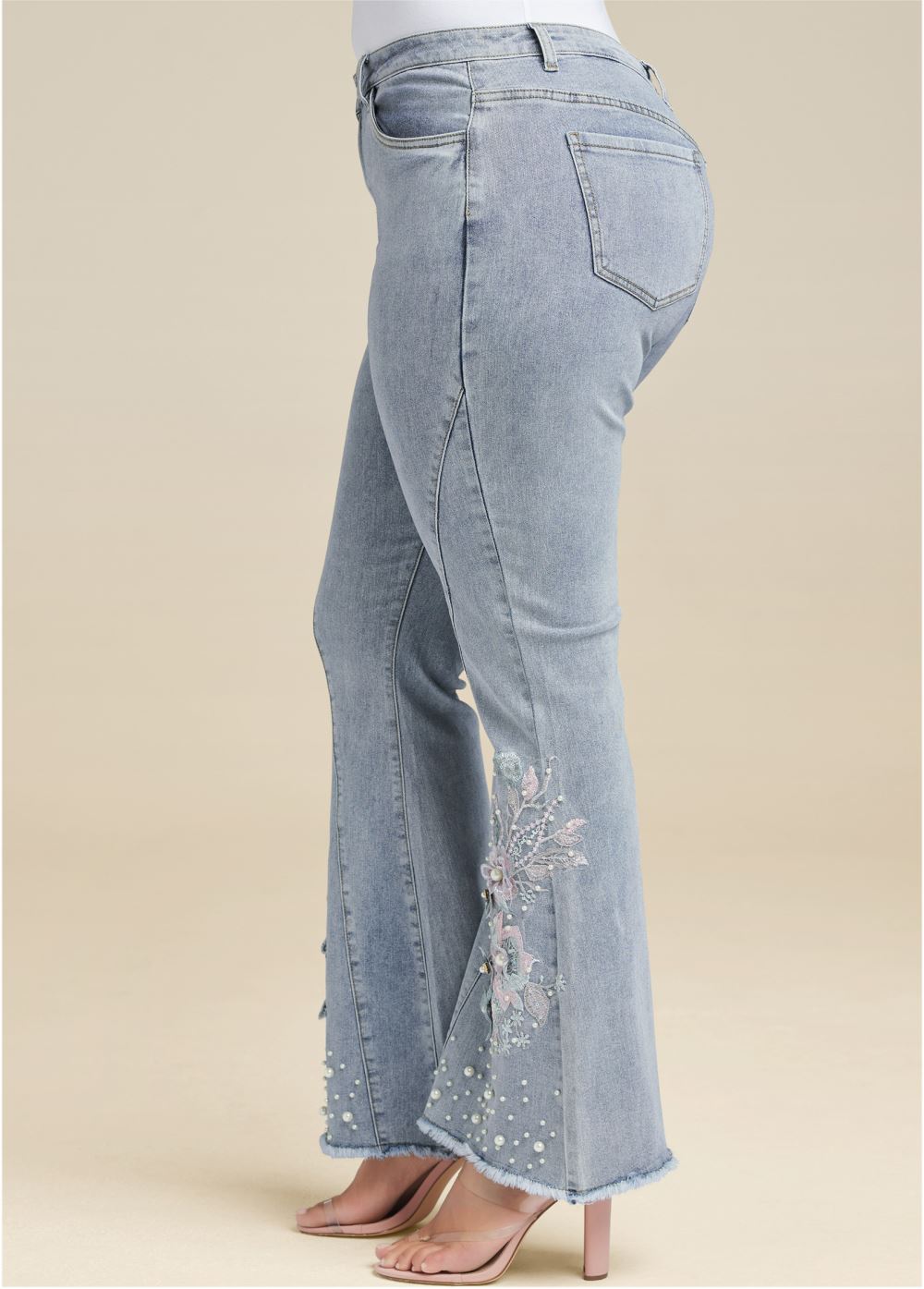 Venus Light Wash FLORAL APPLIQUE WIDE LEG JEANS