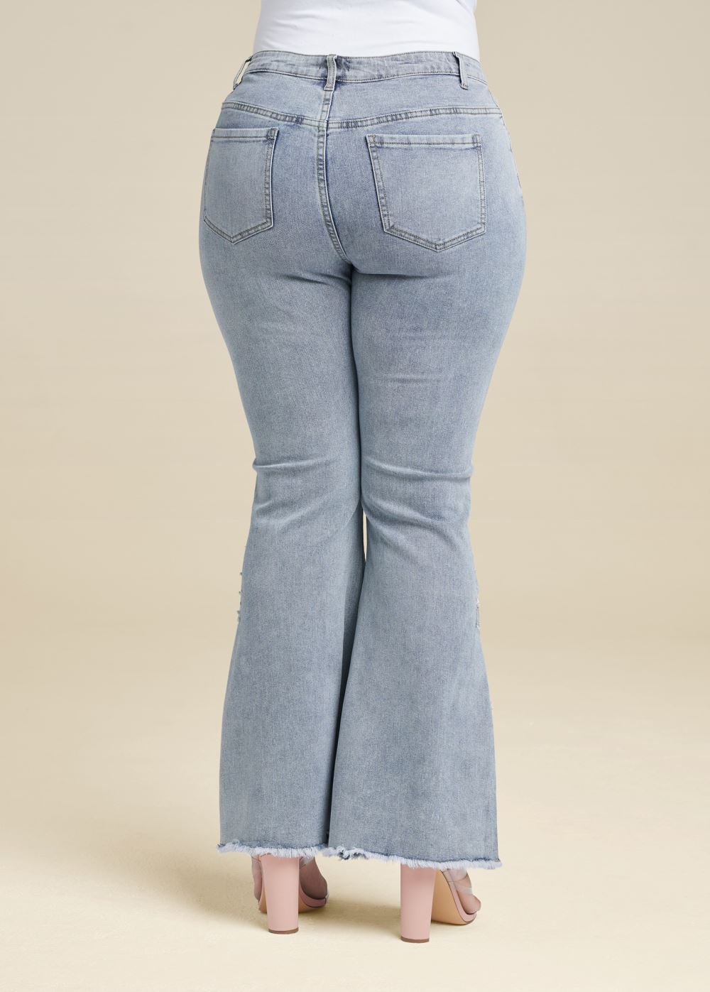 Venus Light Wash FLORAL APPLIQUE WIDE LEG JEANS