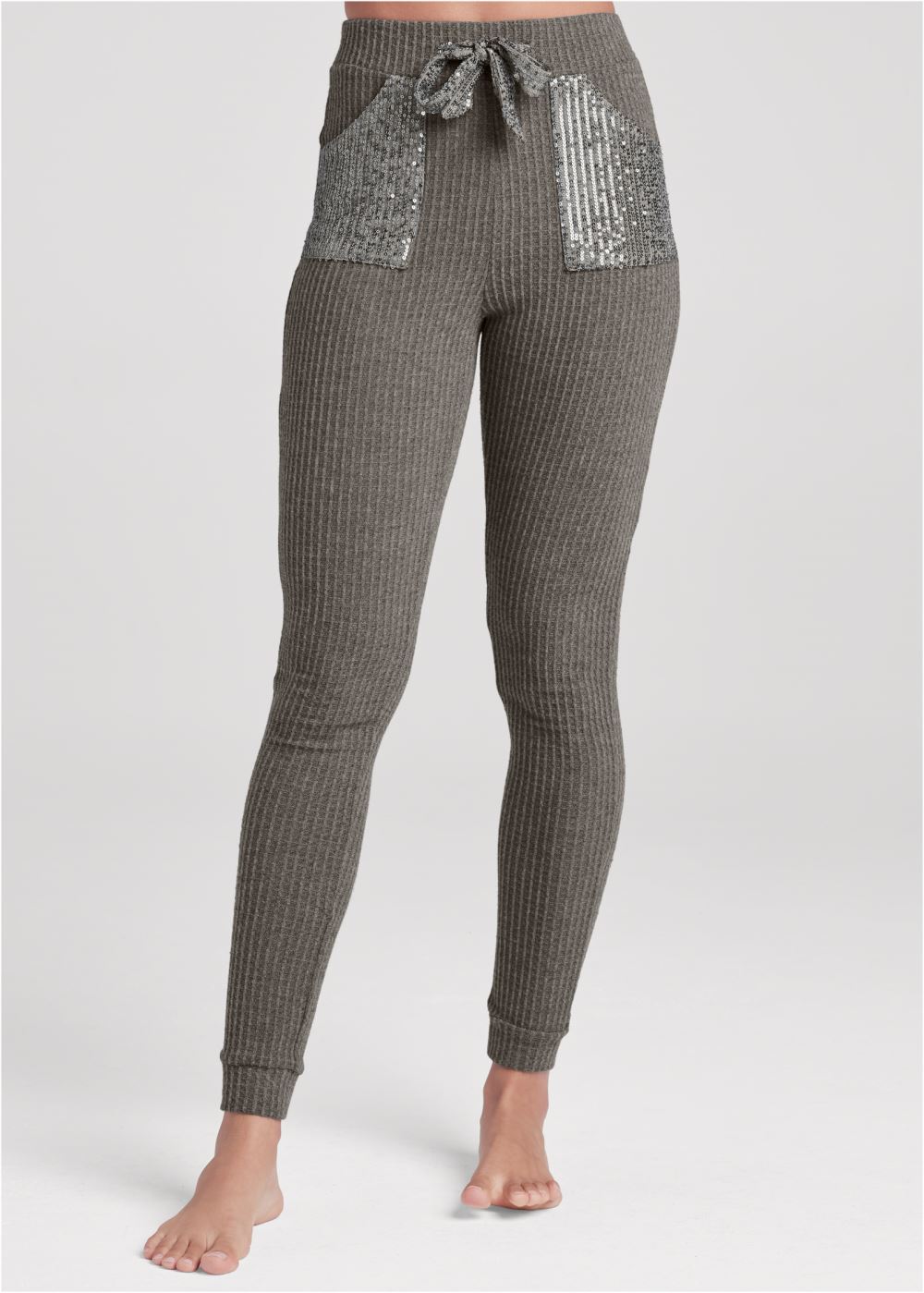 Venus Plus Size Cozy Sequin Waffle Leggings in Heather Grey