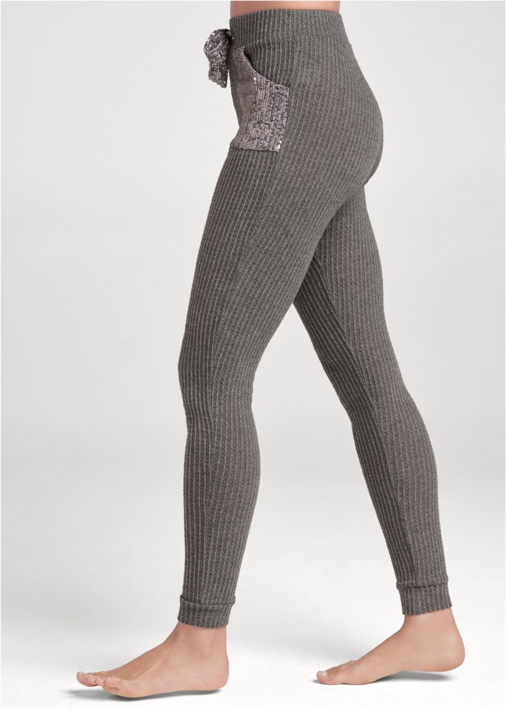Venus Plus Size Cozy Sequin Waffle Leggings in Heather Grey