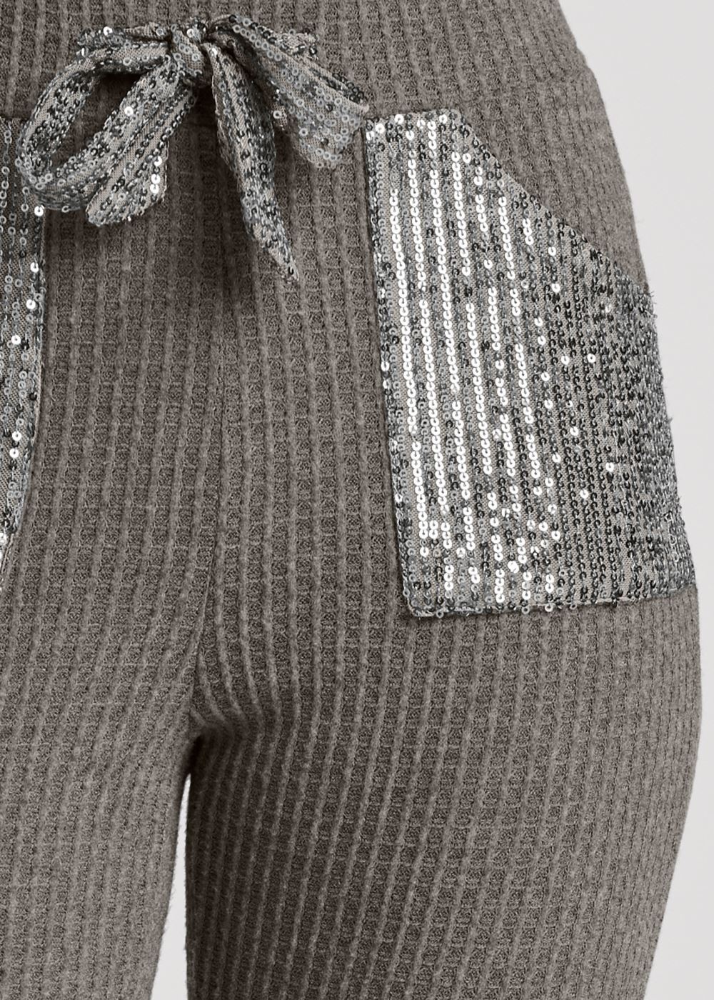 Venus Plus Size Cozy Sequin Waffle Leggings in Heather Grey